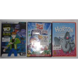 3 CARTONI IN DVD-BEN 10-TIGRO E POOH-DR.SEUSS' HORTON NUOVI