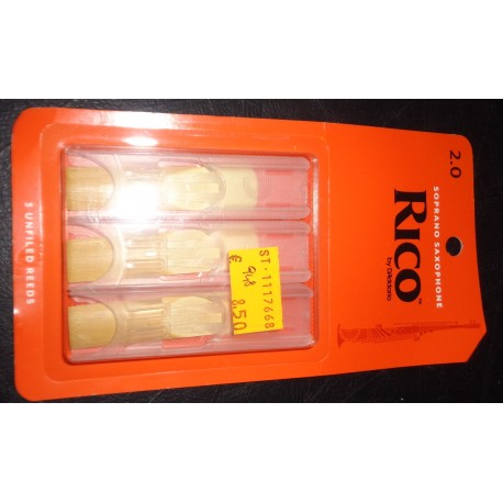 RICO D'ADDARIO SOPRANO SAXOPHONE 2.0 3 UNFILED REEDS