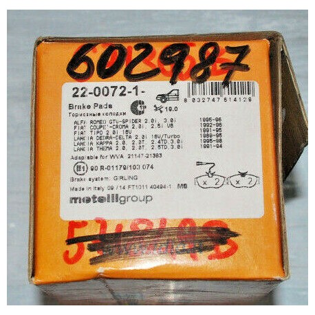 22-0072-1- IDIA METELLI KIT PASTIGLIE FRENO PER SPIDER CROMA TIPO DEDRA THEMA 