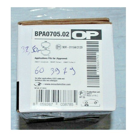 BPA0705.02 OPEN PARTS KIT PASTIGLIE FRENO PER SMART CABRIO FORTWO ROADSTER CITY